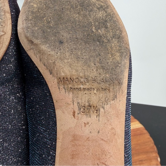 Manolo Blahnik Hangisi Flat blue glitter FMC ballerina 37.5 7.5 - Picture 7 of 13